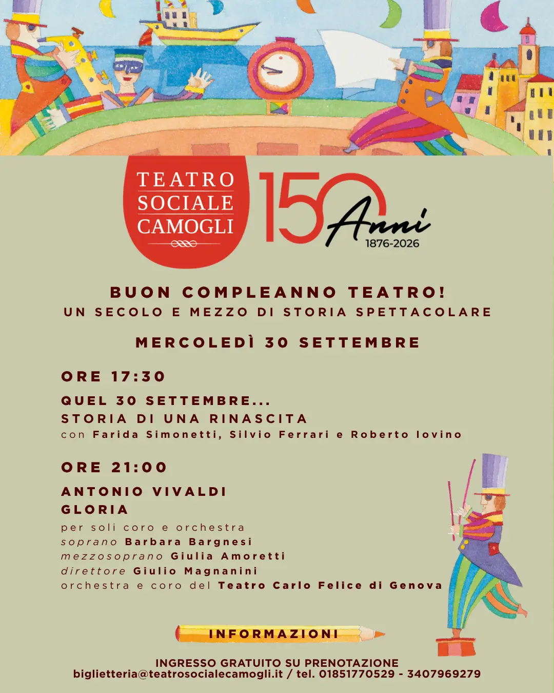 Locandina degli eventi per i 150 anni del Teatro Sociale di Camogli